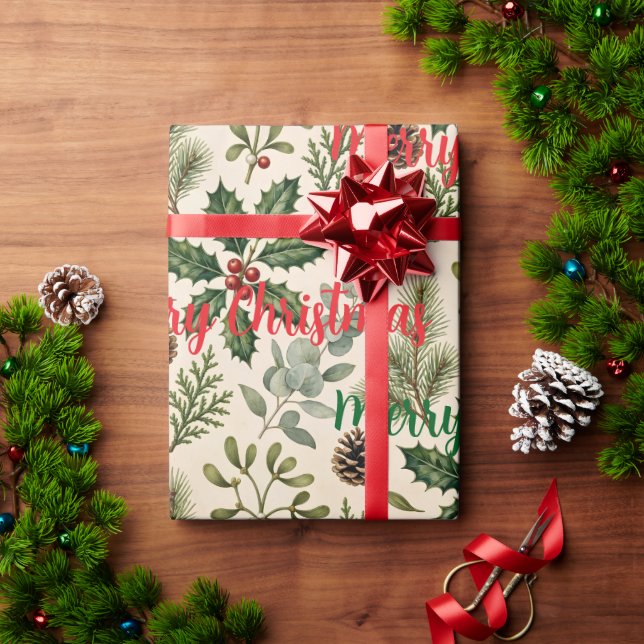 Papel De Presente Natal Botânico em Aquarela (Presente de Natal)
