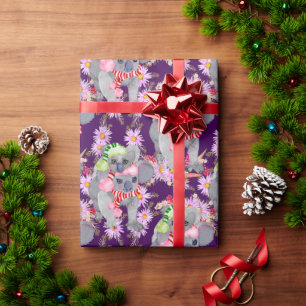 Papel De Presente Natal Botânico Festivo de Koala Roxo