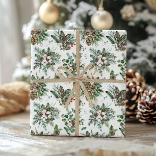 Papel De Presente Natal Botânico Russo Elegante