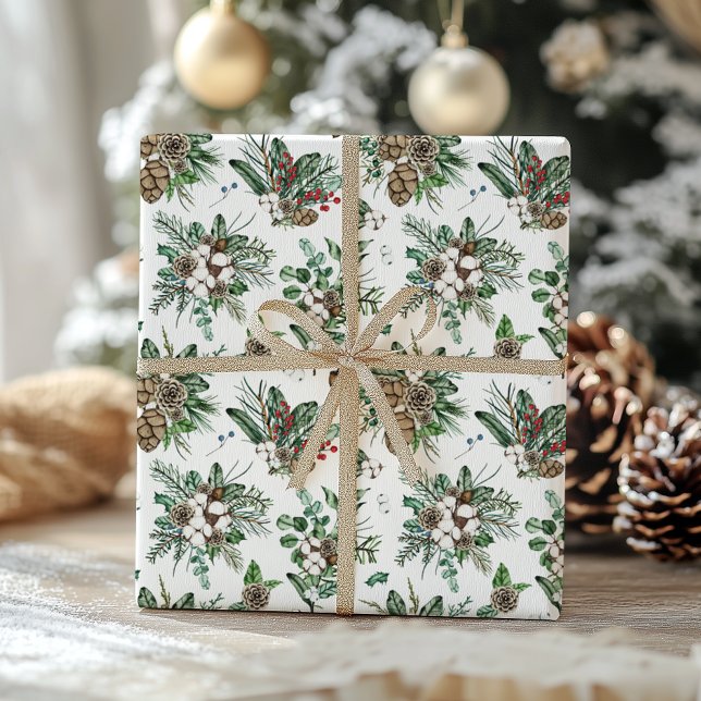 Papel De Presente Natal Botânico Russo Elegante (Criador carregado)