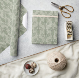 Papel De Presente Natal Botânico Verde Rústico