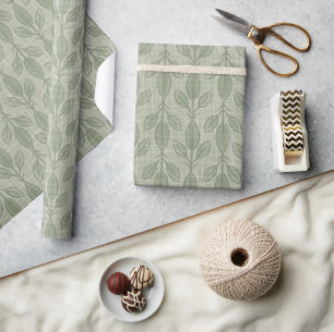 Papel De Presente Natal Botânico Verde Rústico