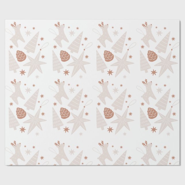 Papel De Presente Natal Branco Castanho Simples (Barra)