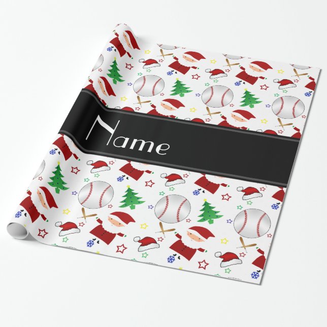 Papel De Presente Natal branco conhecido personalizado do basebol (Desenrolado)