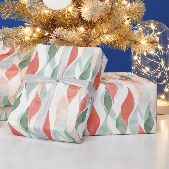 Papel De Presente Natal Branco Creme Verde Vermelho Menta (Feriados)