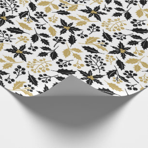 Papel De Presente Natal Branco Dourado Holly Botânico
