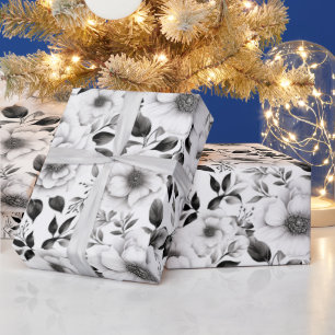 Papel De Presente Natal branco e preto no inverno elegante