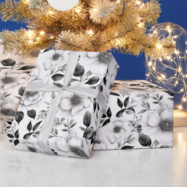 Papel De Presente Natal branco e preto no inverno elegante (Feriados)