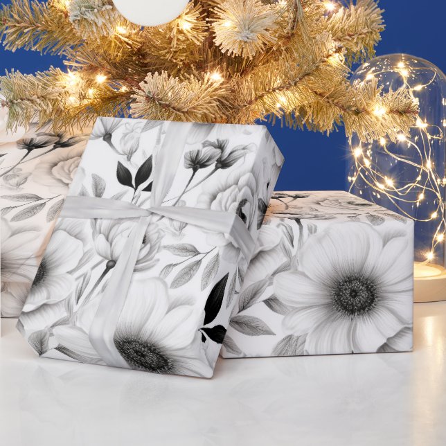 Papel De Presente Natal branco e preto no inverno elegante (Feriados)