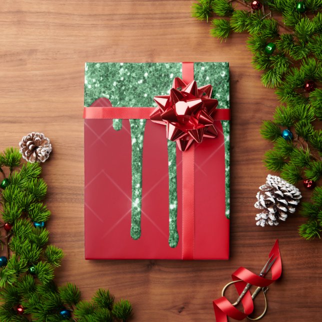 Papel De Presente Natal brilhante vermelho e verde (Presente de Natal)