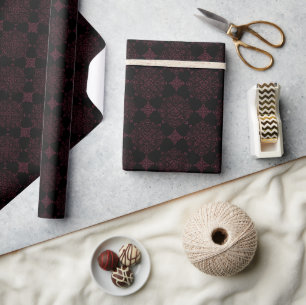 Papel De Presente Natal Burgundy e Black Mandala