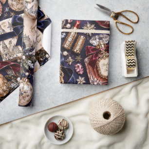Papel De Presente Natal Burgundy Marinho Parisiense
