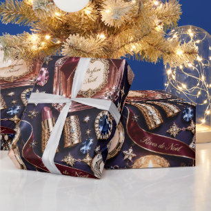 Papel De Presente Natal Burgundy Meia-Noite Parisiense