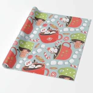 Papel De Presente Natal Cacau Quente Marshmallow Snowman De Papais n
