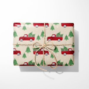 Papel De Presente Natal Caminhão Vermelho Rústico