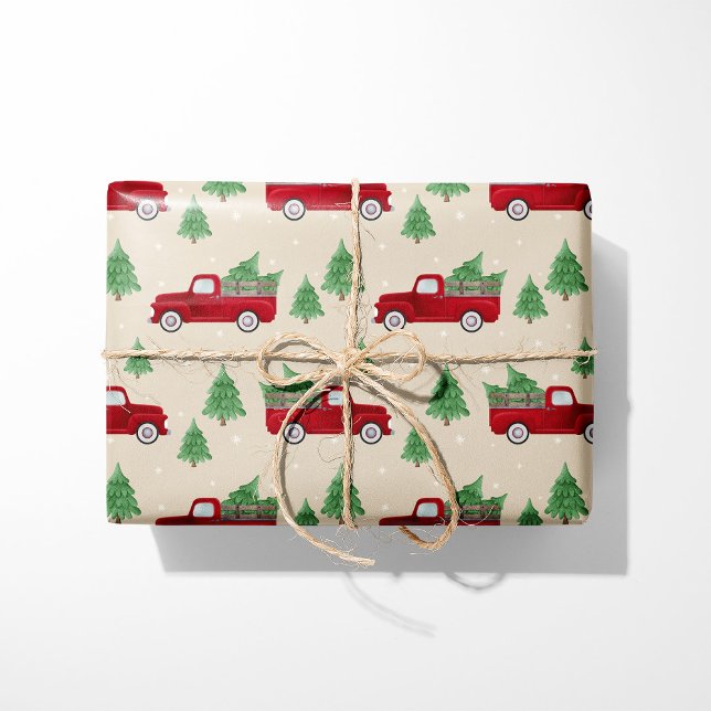 Papel De Presente Natal Caminhão Vermelho Rústico (Criador carregado)