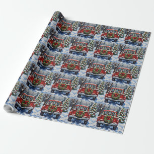 Papel De Presente Natal Caminhonete Vermelha Blue Heeler Feriado