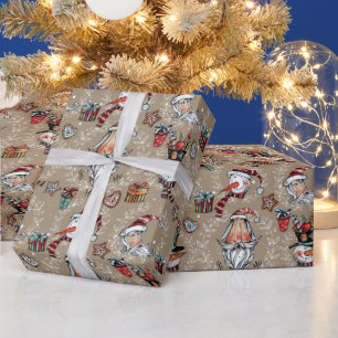 Papel De Presente Natal caprichoso do Papai Noel e boneco de neve 