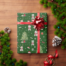 Papel De Presente Natal Caprichoso do Westie Branco