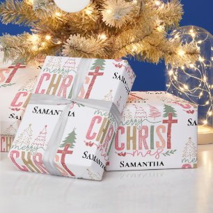 Papel De Presente Natal Caprichoso Moderno Cristo Personalizável Nat
