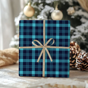 Papel De Presente Natal Caprichoso Xadrez Azul Retro