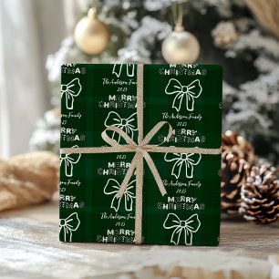 Papel De Presente Natal Caprichoso Xadrez Verde Retro