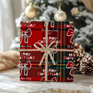 Papel De Presente Natal Caprichoso Xadrez Vermelho Retro