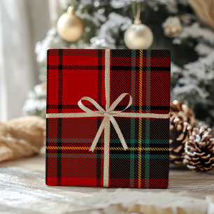 Papel De Presente Natal Caprichoso Xadrez Vermelho Retro