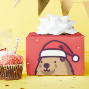 Papel De Presente Natal Capybara Santa Hat