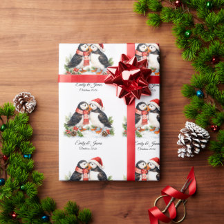Papel De Presente Natal Casal de Papagaios-Marinhos Fofos Personaliz