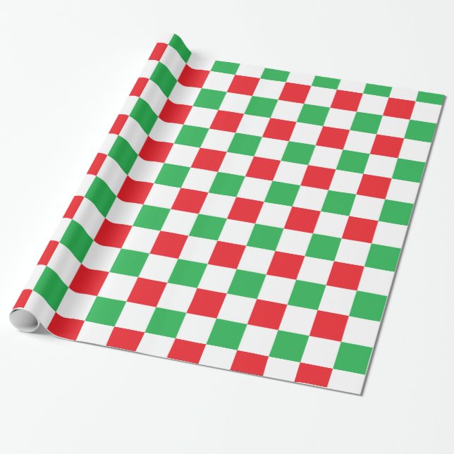 Papel De Presente Natal Checkered vermelho e verde (Desenrolado)