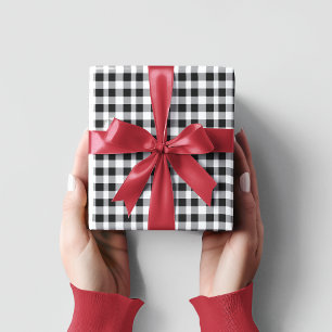 Papel De Presente Natal clássico da Xadrez branca e preta Gingham