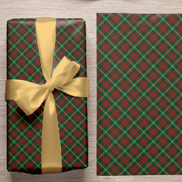 Papel De Presente Natal clássico da xadrez verde-rústica Elegante