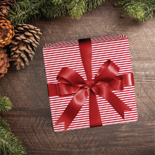 Papel De Presente Natal Clássico Elegante Vermelho Branco Listrado
