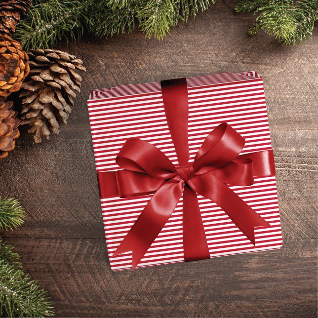 Papel De Presente Natal Clássico Elegante Vermelho Branco Listrado (Criador carregado)