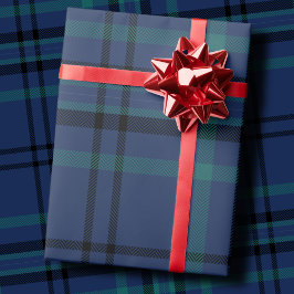 Papel De Presente Natal Clássico em Xadrez Azul-Marinho e Verde