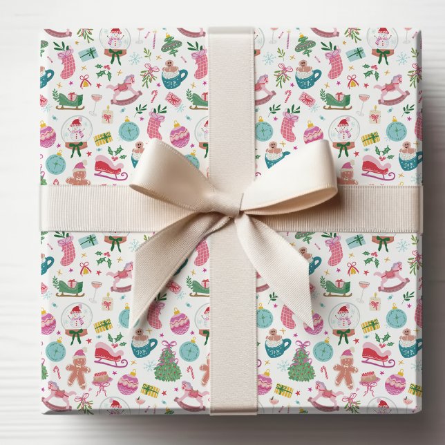 Papel De Presente Natal Colorido Fofo (Cute Whimsical Colorful Holiday Christmas Wrapping Paper by Painted Paperie
)