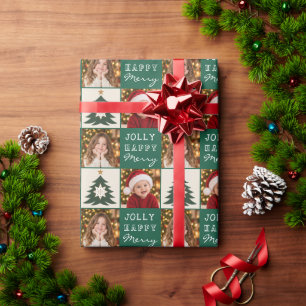Papel De Presente Natal com 2 Fotos de Família Personalizadas
