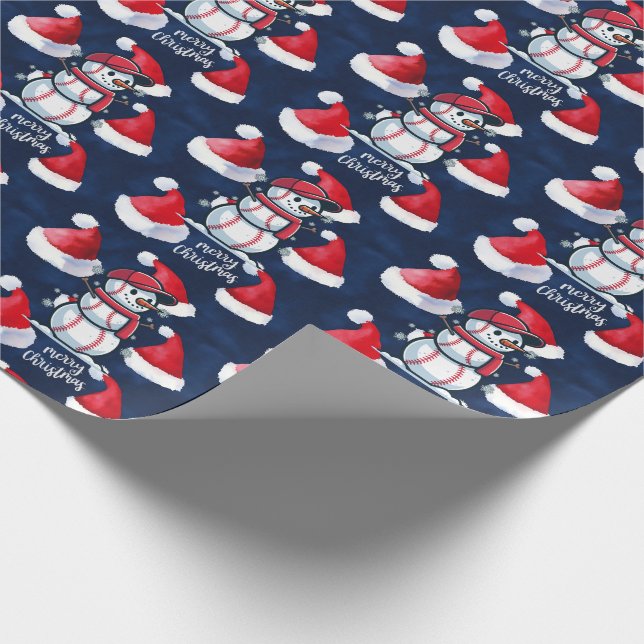 Papel De Presente Natal com beisebol com bola de fundo azul (Ponta)