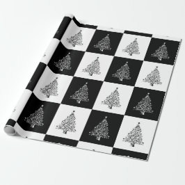 Papel De Presente Natal com brilho preto e branco