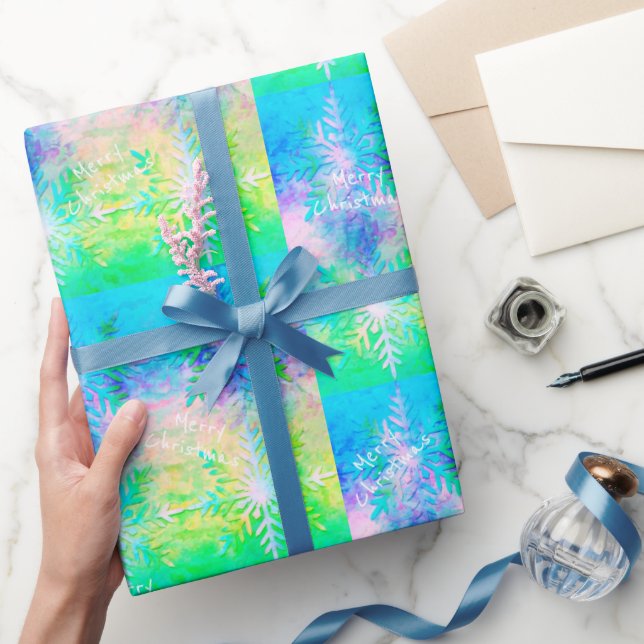 Papel De Presente Natal com floco de neve verde-azul (Presentear)