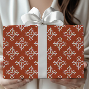 Papel De Presente Natal com Floco de Neve Vermelho e Branco Simples 