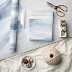 Papel De Presente Natal com Flocos de Neve Branco Azul