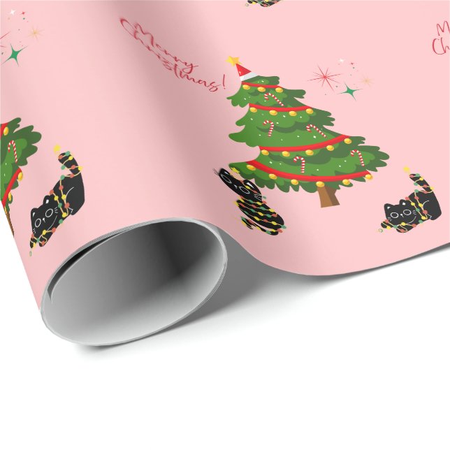 Papel De Presente Natal Com Gatos Pretos (Ponta do rolo)