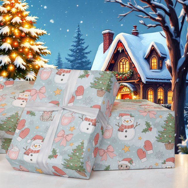 Papel De Presente Natal com Gatos Snowmen Cookies e Leite (Criador carregado)