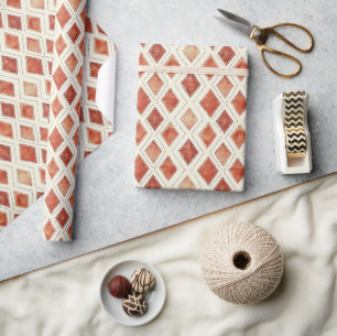 Papel De Presente Natal com padrão de diamante em aquarela Boho