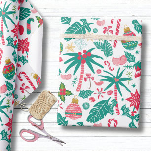 Papel De Presente Natal com Palmeira Tropical