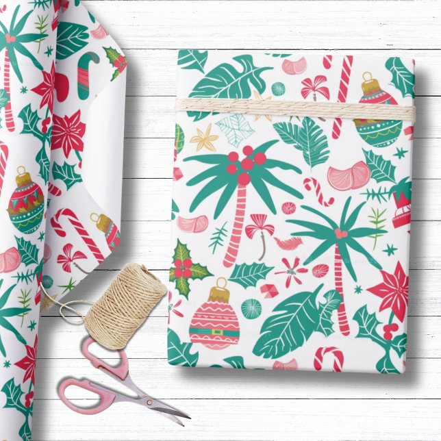 Papel De Presente Natal com Palmeira Tropical (Criador carregado)