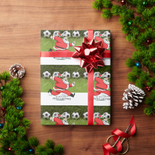 Papel De Presente Natal com Papai Noel jogando bola