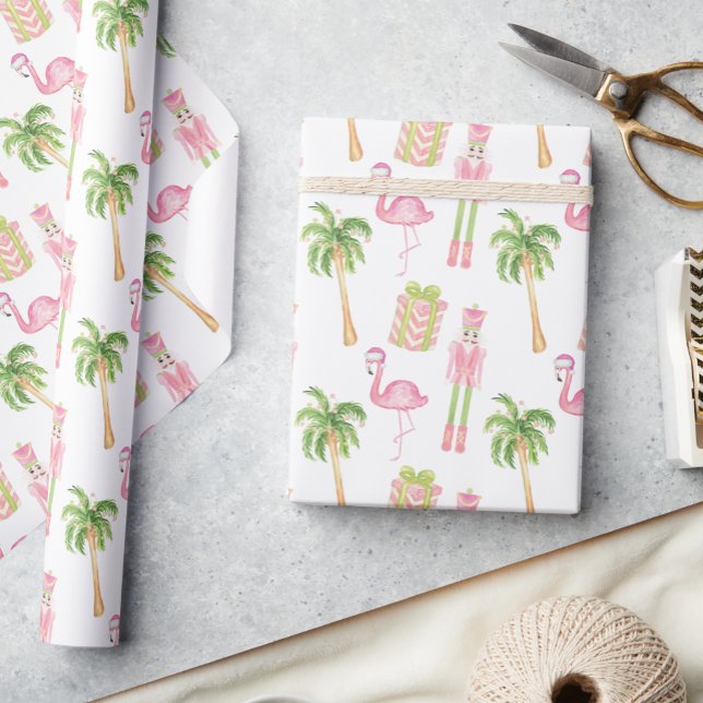 Papel De Presente Natal com Pink & Green Palm Beach Nutcracker (Criador carregado)